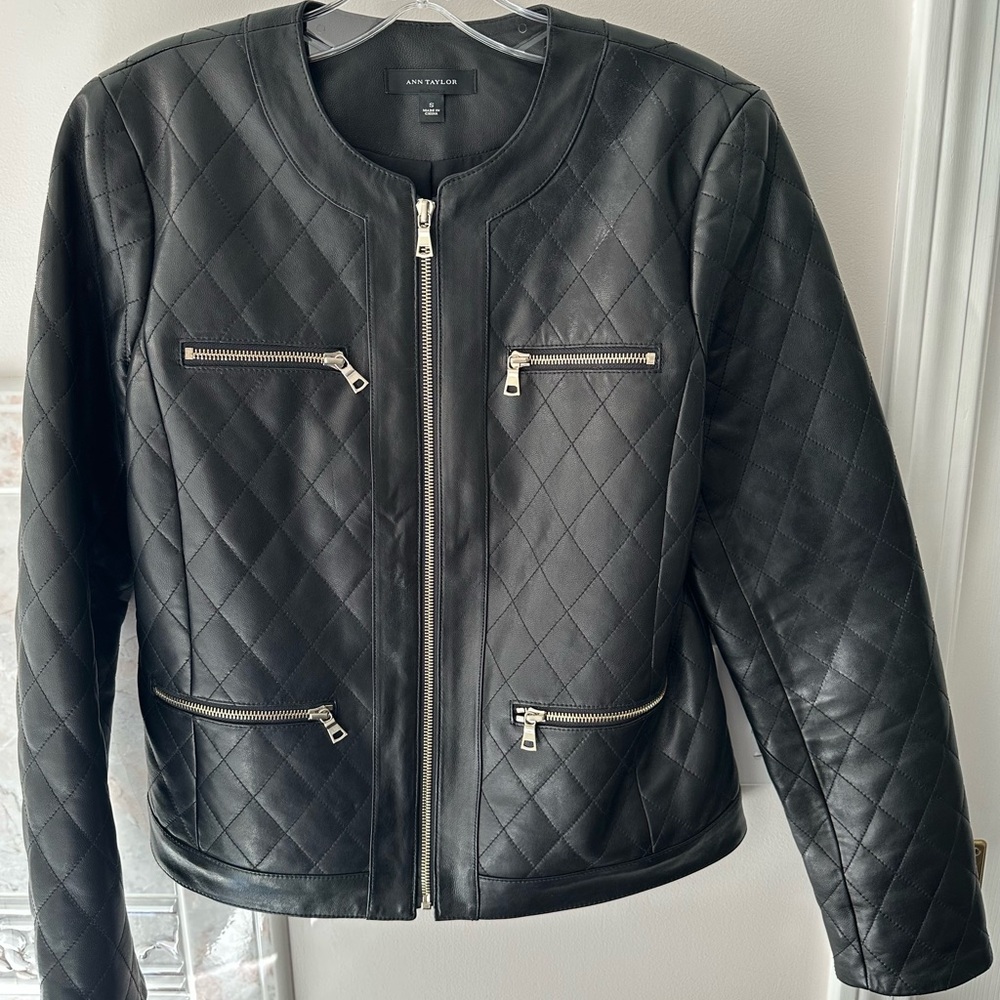 Ann Taylor Black Leather Quilted Jacket